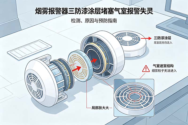 烟雾报警器三防漆涂层堵塞气室报警失灵