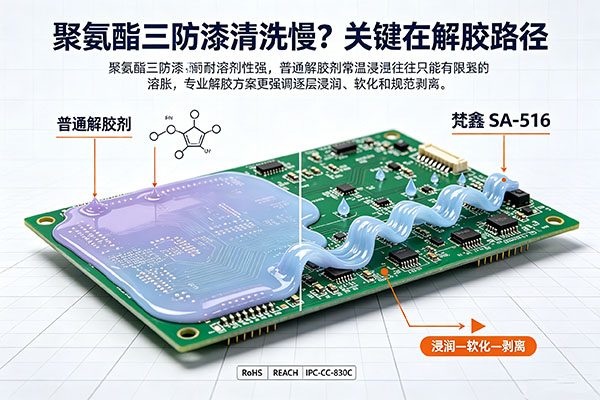 解胶剂清洗聚氨酯三防漆太慢？常温高效返修解决方案
