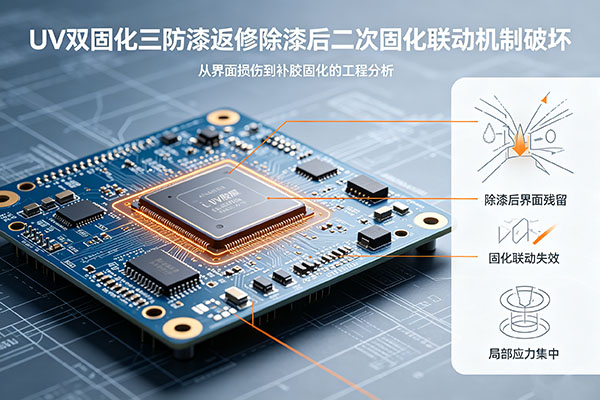 UV 双固化三防漆返修除漆后二次固化联动机制破坏