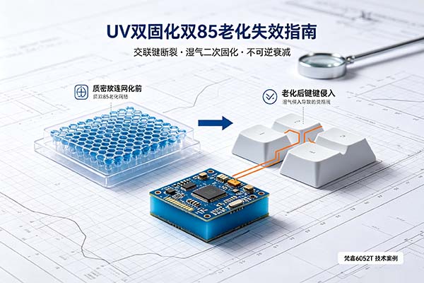 UV双固化胶双85老化失效机制：交联键断裂与湿气二次固化不可逆衰减解析