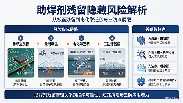助焊剂残留隐藏风险解析｜PCBA 潮湿失效与三防漆脱落根源